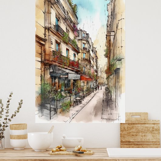 Straten van het Poster van de Waterverf van Parijs (Keuken)