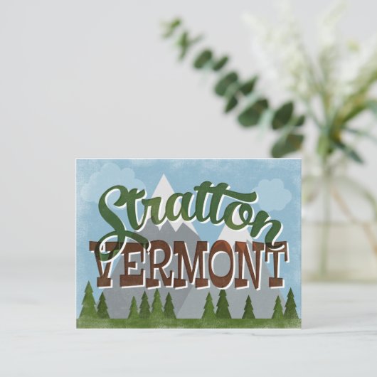 Stratton Vermont Fun Retro Snowy Mountains Briefkaart (Staand voorkant)