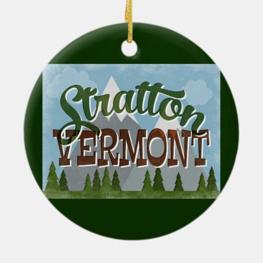 Stratton Vermont Fun Retro Snowy Mountains Keramisch Ornament (Achterkant)