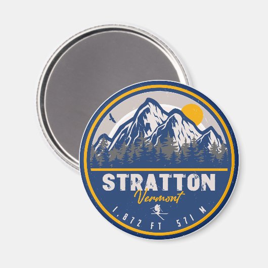 Stratton Vermont Retro Sunset Ski Souvenirs Magneet (Voorkant / Achterkant)