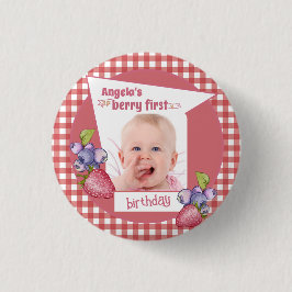Straw - Berry eerste verjaardag Ronde Button 3,2 Cm