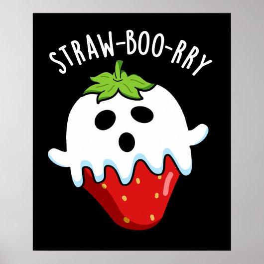 Straw-boo-ry Grappige Aardbei Pun Donker BG Poster (Voorkant)