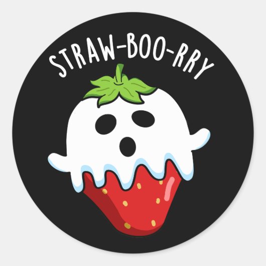 Straw-boo-ry Grappige Aardbei Pun Donker BG Ronde Sticker (Voorkant)