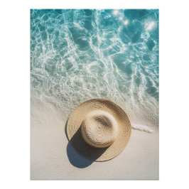 Straw Hat on White Sand by Sparkling Ocean Perfect Poster