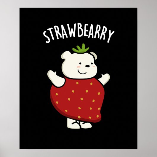 Strawbeary Funny Strawberry Beer Pun Dark BG Poster (Voorkant)