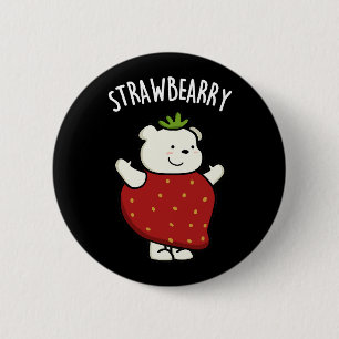 Strawbeary Funny Strawberry Beer Pun Dark BG Ronde Button 5,7 Cm