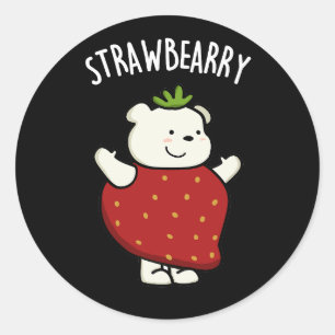 Strawbeary Funny Strawberry Beer Pun Dark BG Ronde Sticker