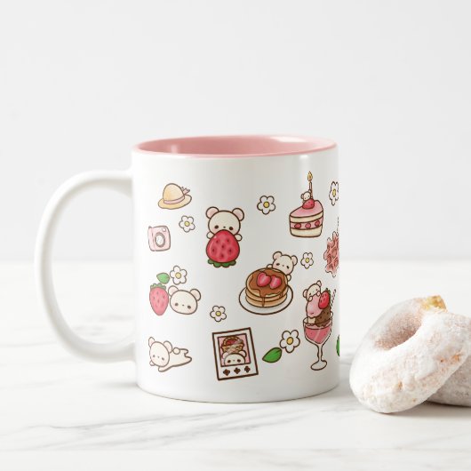 Strawbeary Leuke Kawaii Beer Kuma Aardbei Mok (Met donut)
