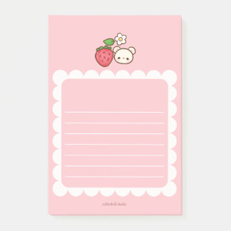 Strawbeary Pink Scallop Border Cute Bear Notepad Post-it® Notes