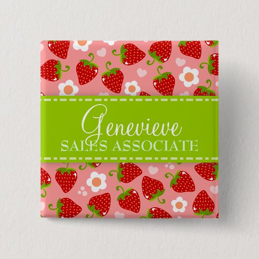 Strawberries Aangepaste naamplaatje Vierkante Button 5,1 Cm (Voorkant)