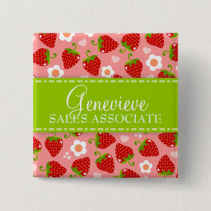 Strawberries Aangepaste naamplaatje Vierkante Button 5,1 Cm