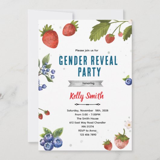 Strawberries and Blueberries Gender Reveal invite Kaart (Voorkant)