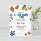 Strawberries and Blueberries Gender Reveal invite Kaart (Staand voorkant)