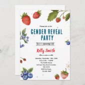 Strawberries and Blueberries Gender Reveal invite Kaart (Voorkant / Achterkant)