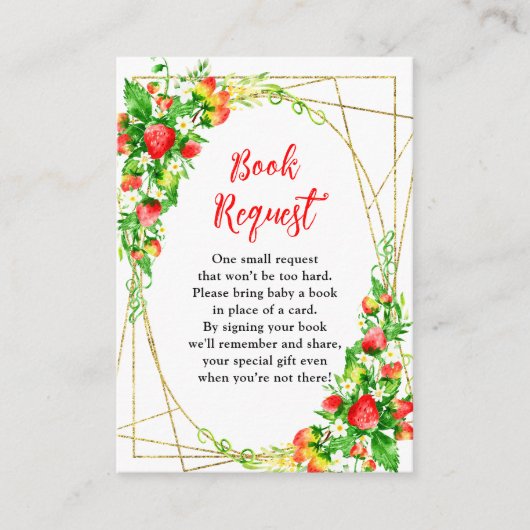 Strawberries and Daisies Baby Shower Book Request Informatiekaartje (Voorkant)