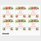 Strawberries and Daisies Baby Shower Bookplate Vierkante Sticker (Vel)
