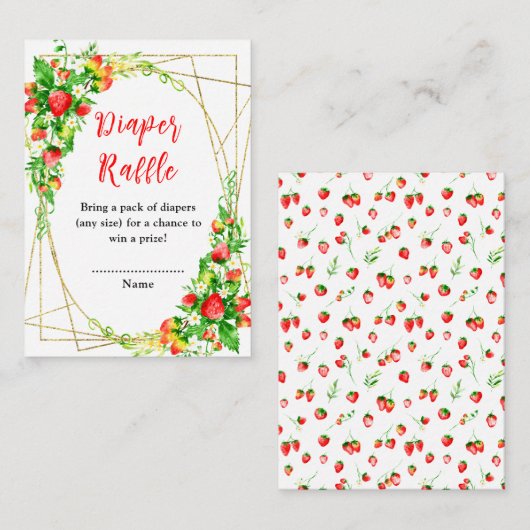 Strawberries and Daisies Baby Shower Diaper Raffle Informatiekaartje (Voorkant / Achterkant)