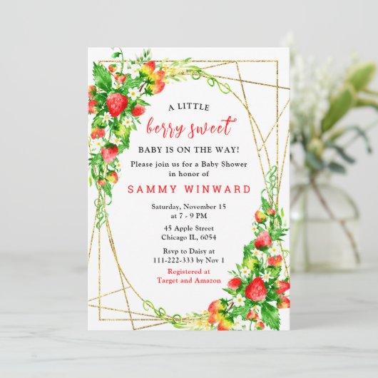 Strawberries and Daisies Baby Shower Kaart (Staand voorkant)