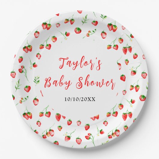 Strawberries and Daisies Baby Shower Papieren Bordje (Voorkant)