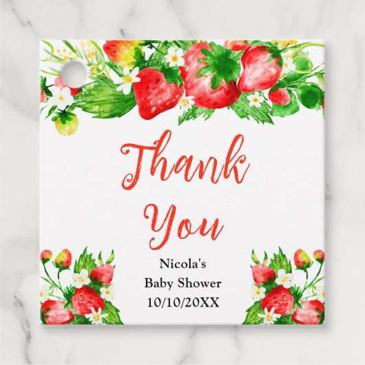 Strawberries and Daisies Baby Shower Thank You Bedankjes Labels (Voorkant)