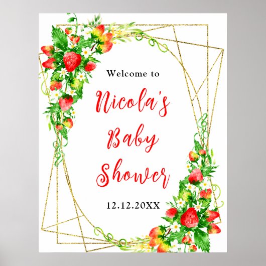 Strawberries and Daisies Baby Shower Welcome Poster (Voorkant)
