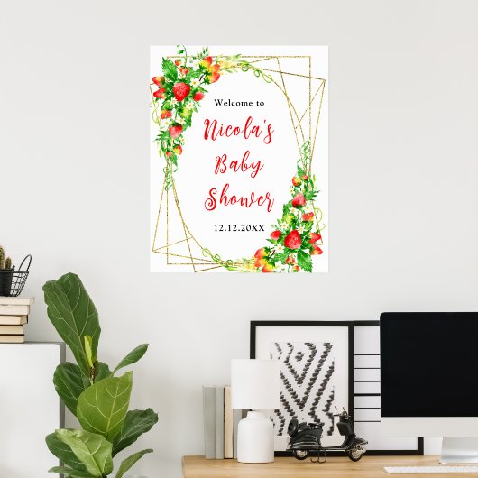 Strawberries and Daisies Baby Shower Welcome Poster (Thuiskantoor)