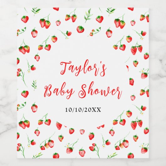 Strawberries and Daisies Baby Shower Wijn Etiket (Enkel label)