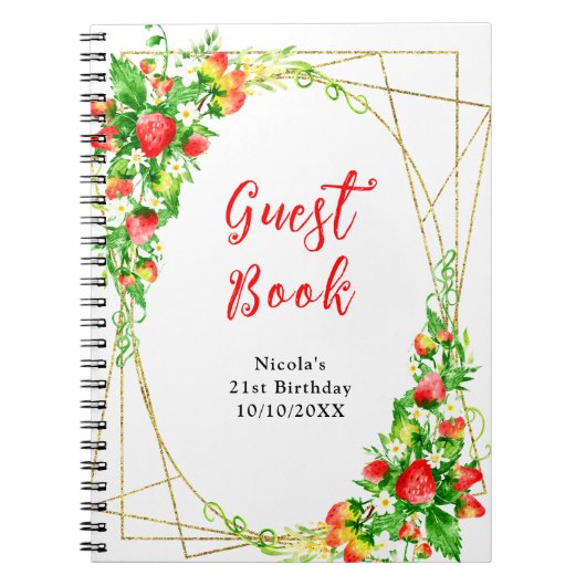 Strawberries and Daisies Birthday Guest Book Notitieboek (Voorkant)