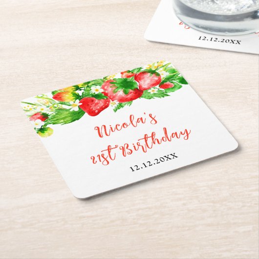 Strawberries and Daisies Birthday Kartonnen Onderzetters (Schuin)