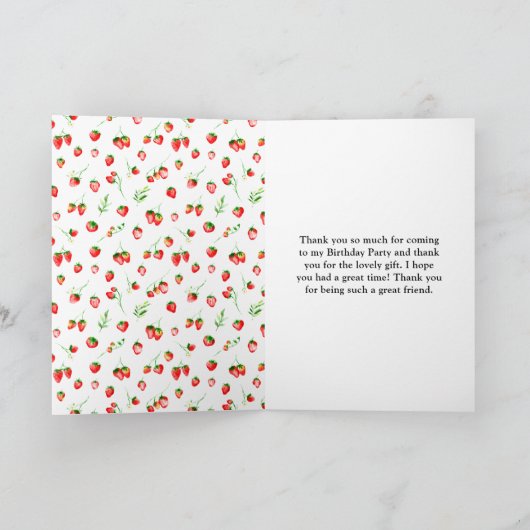 Strawberries and Daisies Birthday Party Bedankkaart (Binnen)