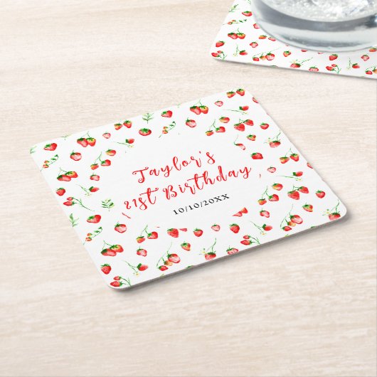 Strawberries and Daisies Birthday Party Kartonnen Onderzetters (Schuin)