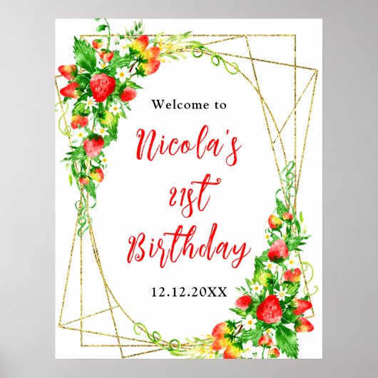 Strawberries and Daisies Birthday Welcome Poster (Voorkant)