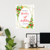 Strawberries and Daisies Birthday Welcome Poster (Thuiskantoor)