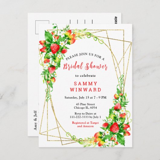 Strawberries and Daisies Bridal Shower Briefkaart (Voorkant / Achterkant)