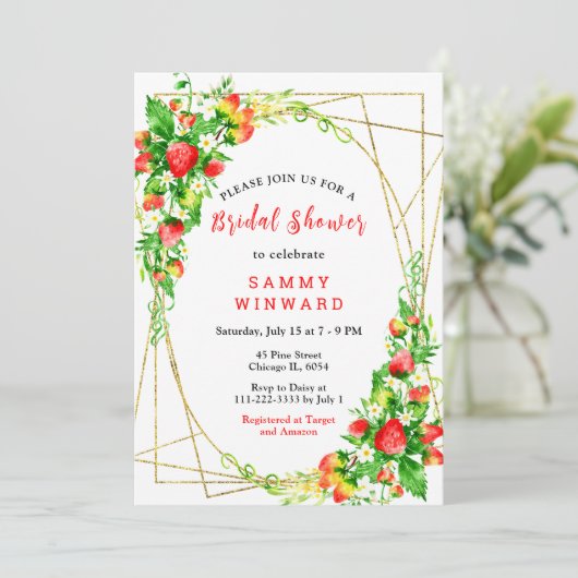 Strawberries and Daisies Bridal Shower Kaart (Staand voorkant)