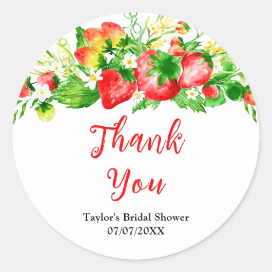 Strawberries and Daisies Bridal Shower Thank You Ronde Sticker (Voorkant)