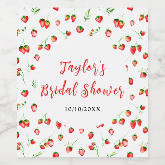 Strawberries and Daisies Bridal Shower Wijn Etiket (Enkel label)