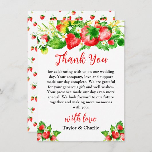 Strawberries and Daisies Wedding Bedankkaart (Voorkant / Achterkant)