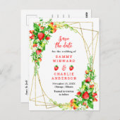 Strawberries and Daisies Wedding Save The Date Briefkaart (Voorkant / Achterkant)