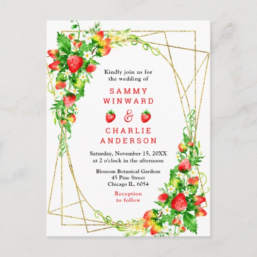 Strawberries and Daisies with Foliage Wedding Briefkaart (Voorkant)