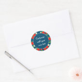 Strawberries and Flowers Blue Custom Text Ronde Sticker (Envelop)