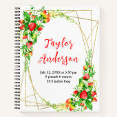 Strawberries and Foliage Baby Birth Stats Notitieboek (Voorkant)