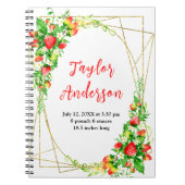 Strawberries and Foliage Baby Birth Stats Notitieboek (Voorkant)