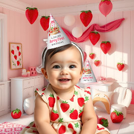 Strawberries and pink bow Berry First Birthday Feesthoedjes