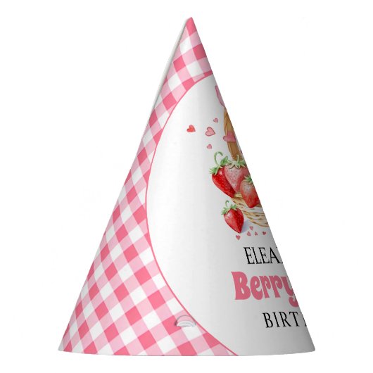Strawberries and pink bow Berry First Birthday     Feesthoedjes (Links)