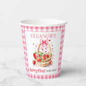 Strawberries and pink bow Berry First Birthday Papieren Bekers (Achterkant)