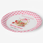Strawberries and pink bow Berry First Birthday Papieren Bordje (Gekanteld)