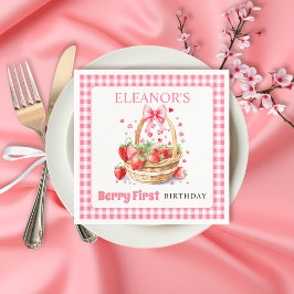 Strawberries and pink bow Berry First Birthday Servet