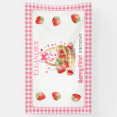 Strawberries and pink bow Berry First Birthday Spandoek (Verticaal)