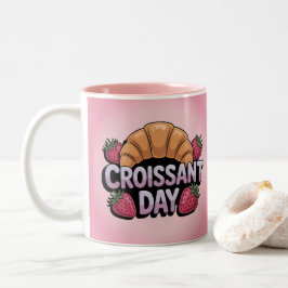 Strawberries Croissant Day Pink Mug Tweekleurige Koffiemok
